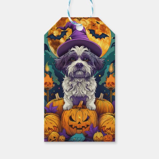Spooky Shih Tzu Hond Halloween Heks en Pompoen Cadeaulabel (Voorkant)