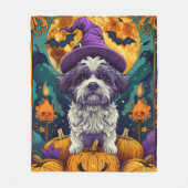 Spooky Shih Tzu Hond Halloween Heks en Pompoen Fleece Deken (Voorkant)