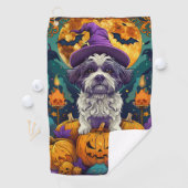 Spooky Shih Tzu Hond Halloween Heks en Pompoen Golfhanddoek (Insitu)