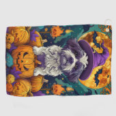 Spooky Shih Tzu Hond Halloween Heks en Pompoen Golfhanddoek (Horizontaal)