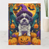 Spooky Shih Tzu Hond Halloween Heks en Pompoen Kaart (Voorkant)