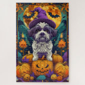 Spooky Shih Tzu Hond Halloween Heks en Pompoen Legpuzzel (Verticaal)