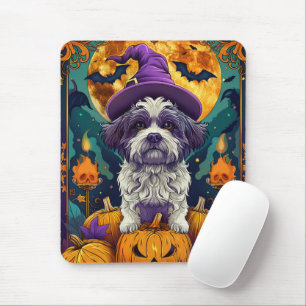 Spooky Shih Tzu Hond Halloween Heks en Pompoen Muismat