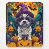 Spooky Shih Tzu Hond Halloween Heks en Pompoen Muismat (Voorkant)