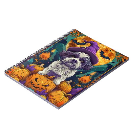 Spooky Shih Tzu Hond Halloween Heks en Pompoen Notitieboek (Linkerzijde)