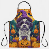 Spooky Shih Tzu Hond Halloween Heks en Pompoen Schort (Voorkant)
