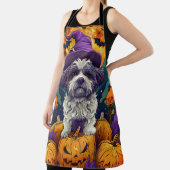 Spooky Shih Tzu Hond Halloween Heks en Pompoen Schort (Insitu)