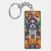 Spooky Shih Tzu Hond Halloween Heks en Pompoen Sleutelhanger (Voorkant Links)