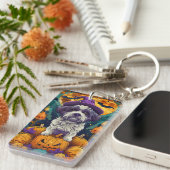 Spooky Shih Tzu Hond Halloween Heks en Pompoen Sleutelhanger (Voorkant Rechts)