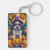 Spooky Shih Tzu Hond Halloween Heks en Pompoen Sleutelhanger (achterkant)
