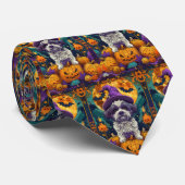 Spooky Shih Tzu Hond Halloween Heks en Pompoen Stropdas (Opgerold)