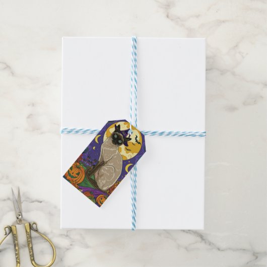 Spooky Siamese kat Halloween heks en pompoen Cadeaulabel (Met Touw)