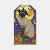 Spooky Siamese kat Halloween heks en pompoen Cadeaulabel (Achterkant)