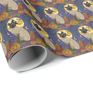 Spooky Siamese kat Halloween heks en pompoen Cadeaupapier