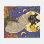 Spooky Siamese kat Halloween heks en pompoen Fleece Deken (Voorkant (Horizontaal))