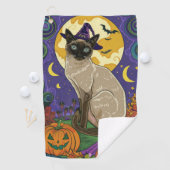 Spooky Siamese kat Halloween heks en pompoen Golfhanddoek (Insitu)