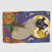 Spooky Siamese kat Halloween heks en pompoen Golfhanddoek (Horizontaal)