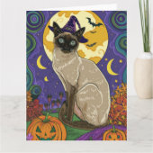 Spooky Siamese kat Halloween heks en pompoen Kaart (Voorkant)