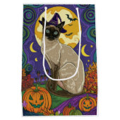 Spooky Siamese kat Halloween heks en pompoen Medium Cadeauzakje (Achterkant)
