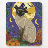 Spooky Siamese kat Halloween heks en pompoen Muismat (Voorkant)