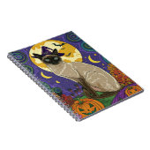Spooky Siamese kat Halloween heks en pompoen Notitieboek (Rechterzijde)
