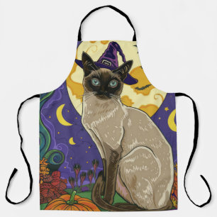 Spooky Siamese kat Halloween heks en pompoen Schort