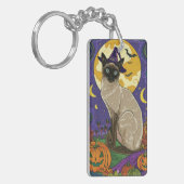 Spooky Siamese kat Halloween heks en pompoen Sleutelhanger (Voorkant Links)
