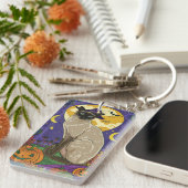 Spooky Siamese kat Halloween heks en pompoen Sleutelhanger (Voorkant Rechts)