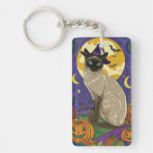 Spooky Siamese kat Halloween heks en pompoen Sleutelhanger (Voorkant)