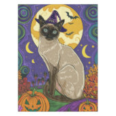 Spooky Siamese kat Halloween heks en pompoen Tafelkleed (Voorkant)