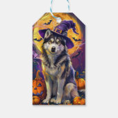 Spooky Siberische Husky Hond Halloween Heksenpompo Cadeaulabel (Achterkant)