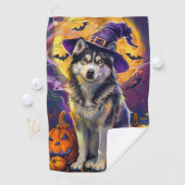 Spooky Siberische Husky Hond Halloween Heksenpompo Golfhanddoek (Insitu)