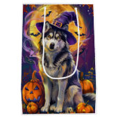 Spooky Siberische Husky Hond Halloween Heksenpompo Medium Cadeauzakje (Achterkant)