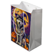 Spooky Siberische Husky Hond Halloween Heksenpompo Medium Cadeauzakje (Achterkant Gekanteld)