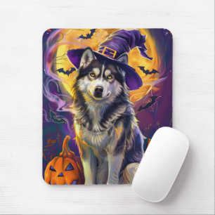 Spooky Siberische Husky Hond Halloween Heksenpompo Muismat