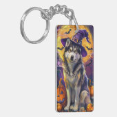 Spooky Siberische Husky Hond Halloween Heksenpompo Sleutelhanger (Voorkant Links)