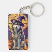 Spooky Siberische Husky Hond Halloween Heksenpompo Sleutelhanger (achterkant)
