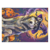 Spooky Siberische Husky Hond Halloween Heksenpompo Tafelkleed (Voorkant (Horizontaal))