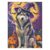 Spooky Siberische Husky Hond Halloween Heksenpompo Tafelkleed (Voorkant)