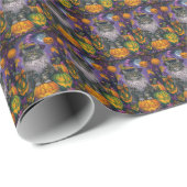 Spooky Siberische kat Halloween heks en pompoen Cadeaupapier (Rol Hoek)