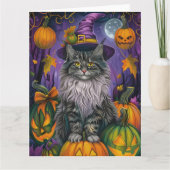 Spooky Siberische kat Halloween heks en pompoen Kaart (Voorkant)