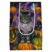Spooky Siberische kat Halloween heks en pompoen Medium Cadeauzakje (Achterkant)