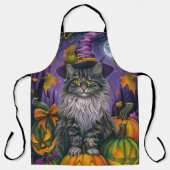 Spooky Siberische kat Halloween heks en pompoen Schort (Voorkant)