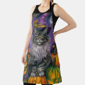 Spooky Siberische kat Halloween heks en pompoen Schort (Insitu)