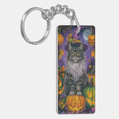 Spooky Siberische kat Halloween heks en pompoen Sleutelhanger (Voorkant Links)