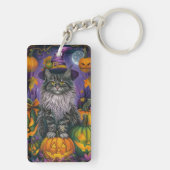 Spooky Siberische kat Halloween heks en pompoen Sleutelhanger (achterkant)