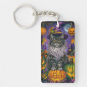 Spooky Siberische kat Halloween heks en pompoen Sleutelhanger (Voorkant)