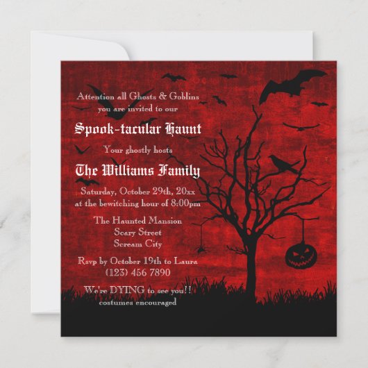 Spooky Silhouetten Grungy Red Halloween Kaart (Voorkant)