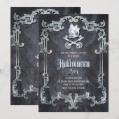 Spooky Silver Halloween Party Gothic Skull Kaart (Voorkant / Achterkant)