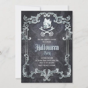 Spooky Silver Halloween Party Gothic Skull Kaart